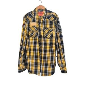 Vintage Rolling Paper Men’s Plaid Biker Button Up Shirt 100% Cotton XL